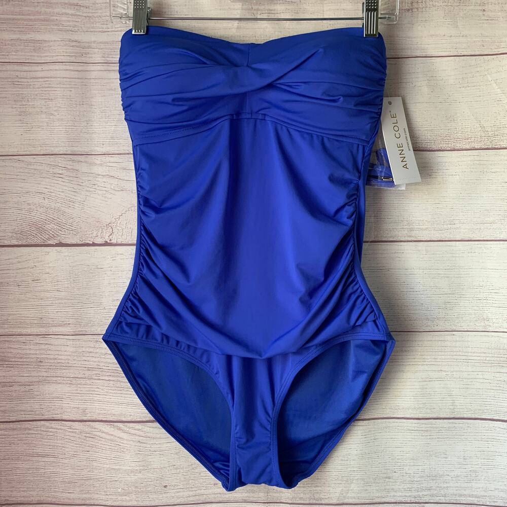 Anne Cole Blue Twist Front One-Piece Swimsuit Removable Halter Strap Size 10
